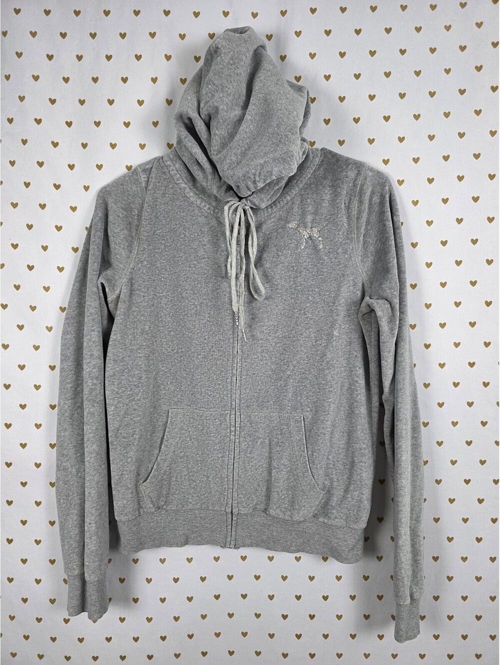 Victorias Secret Pink VELOUR Logo Hoodie Jacket Grey Vintage Y2k Medium